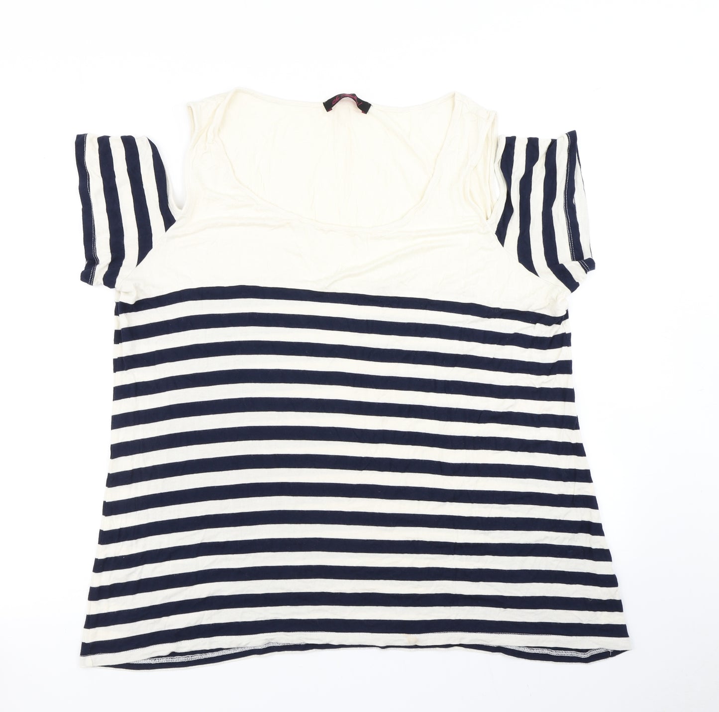 So Fabulous Womens Blue Striped  Basic T-Shirt Size 22  - Cold shoulder