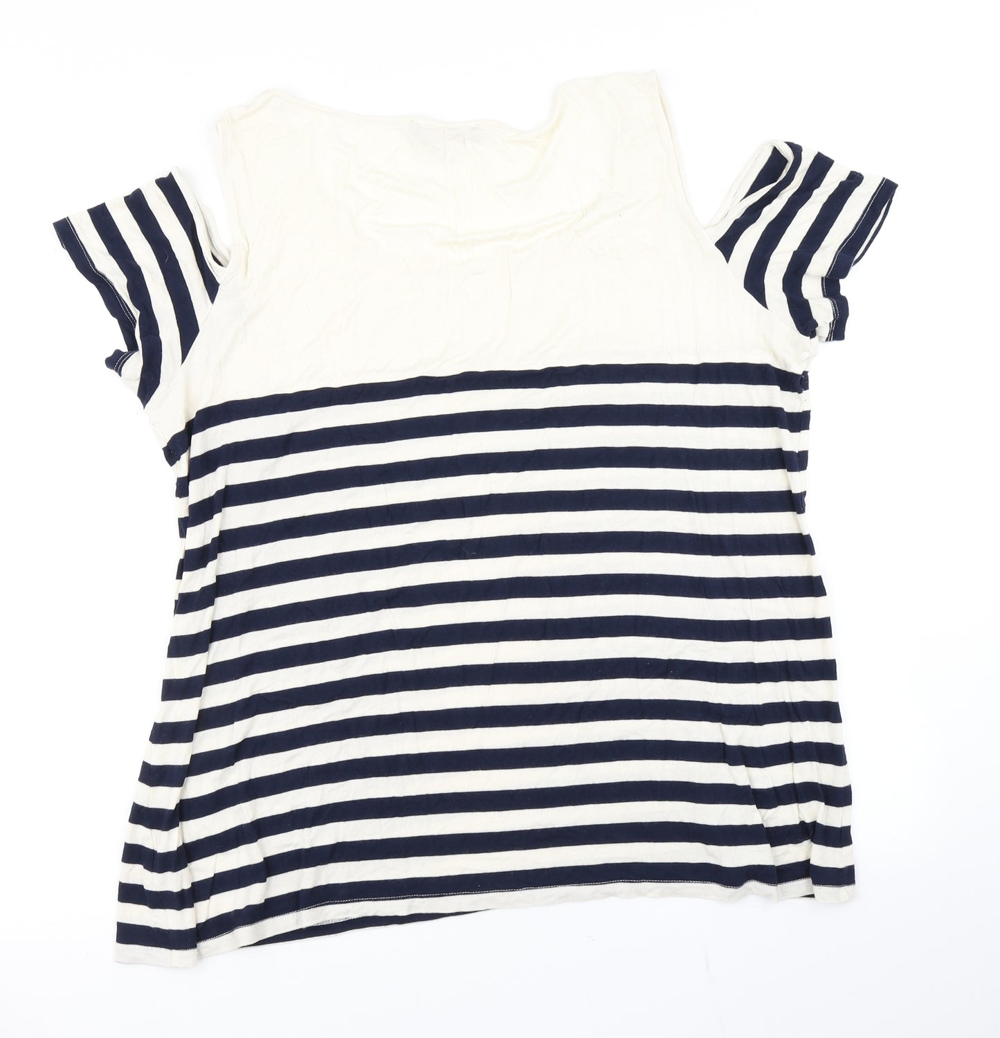 So Fabulous Womens Blue Striped  Basic T-Shirt Size 22  - Cold shoulder