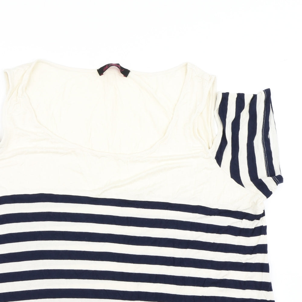 So Fabulous Womens Blue Striped  Basic T-Shirt Size 22  - Cold shoulder