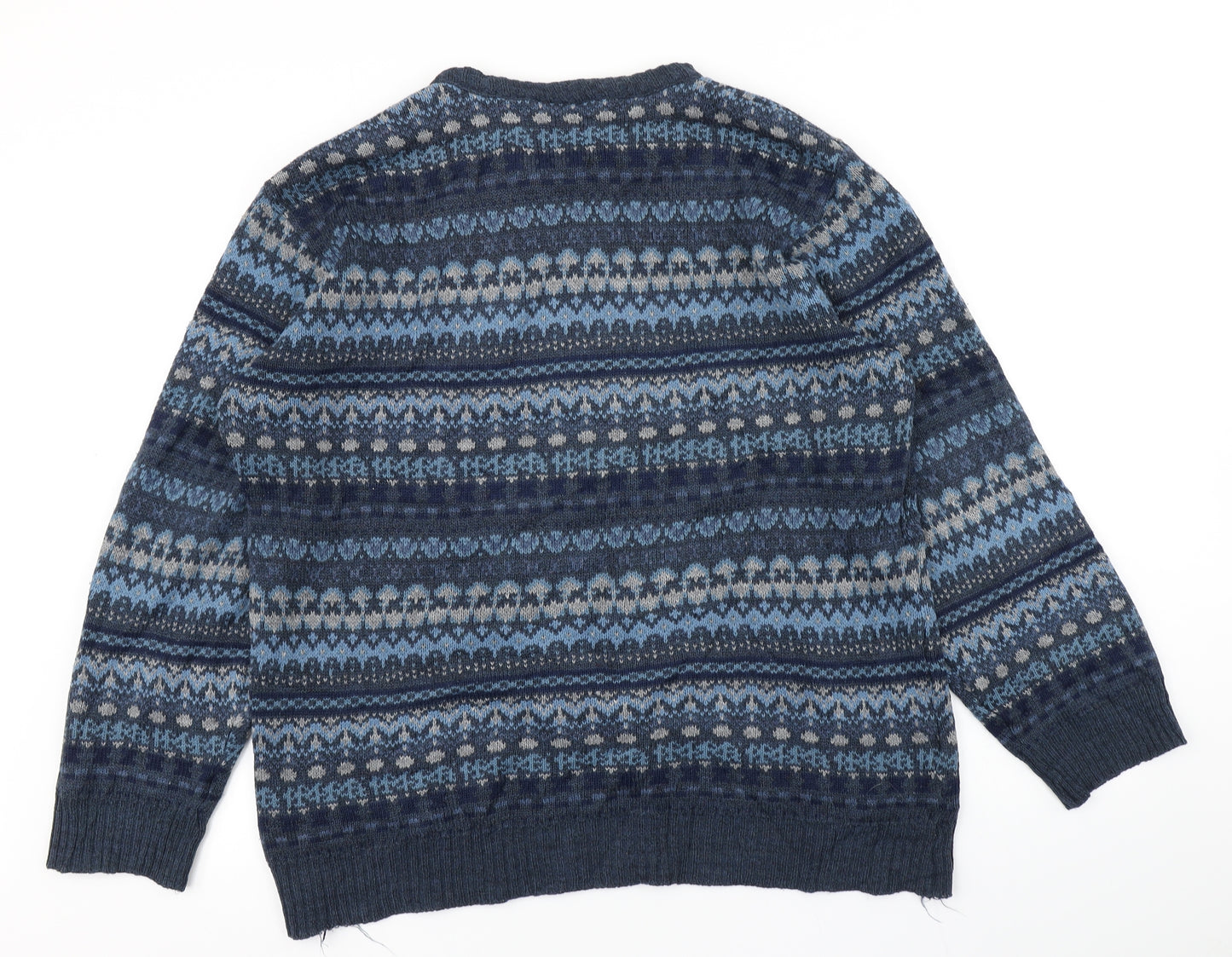 greenwoods Mens Blue Fair Isle Knit Pullover Jumper Size XL