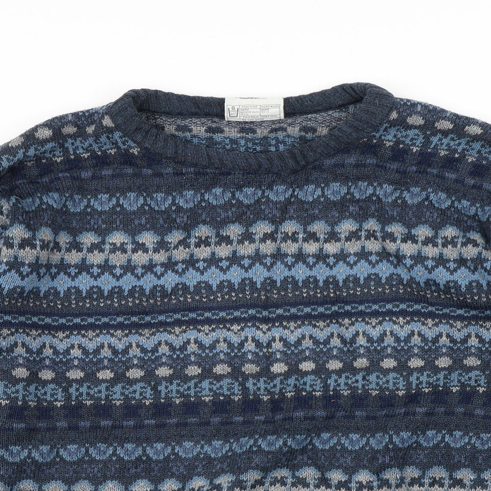 greenwoods Mens Blue Fair Isle Knit Pullover Jumper Size XL