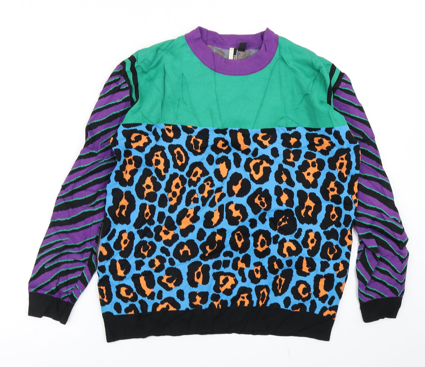 Topshop Womens Blue Animal Print Knit Pullover Jumper Size 8
