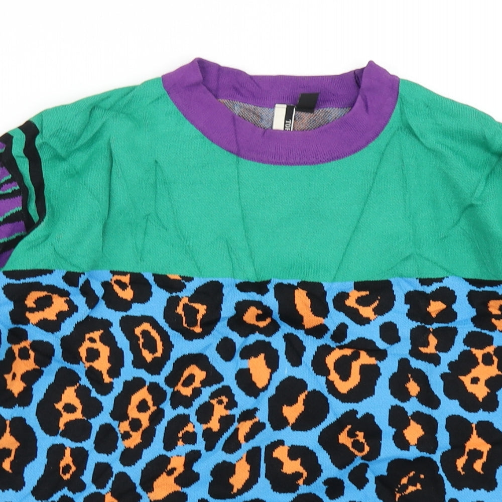 Topshop Womens Blue Animal Print Knit Pullover Jumper Size 8