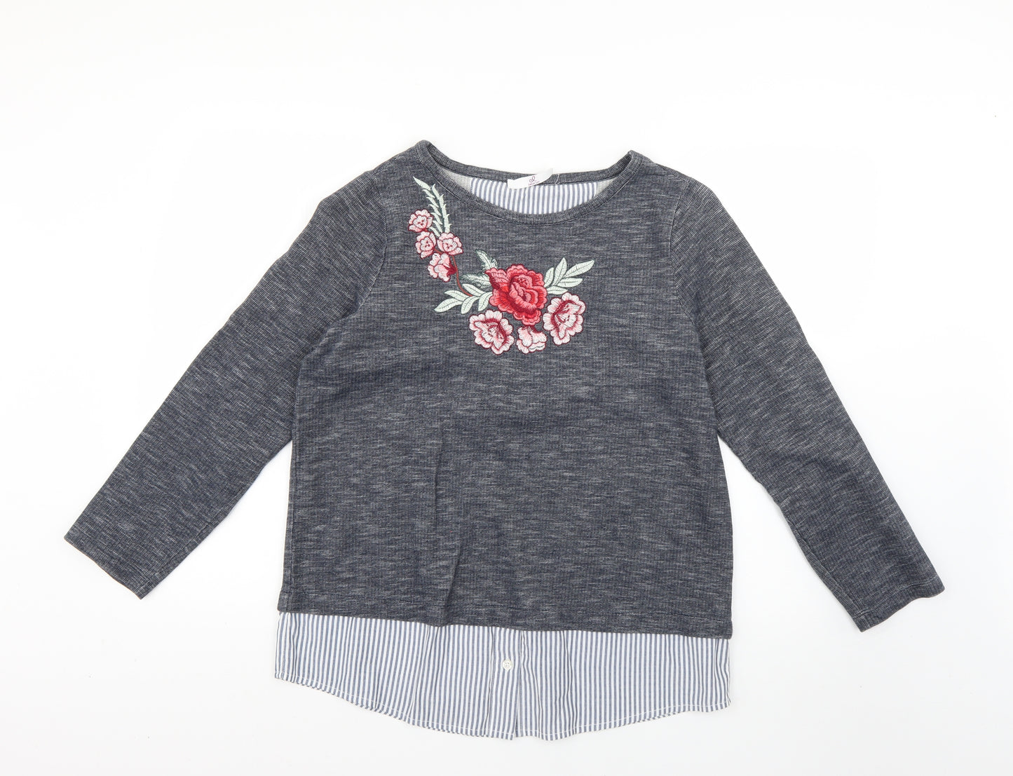 Emilia Lay Womens Grey Floral  Pullover Jumper Size 14