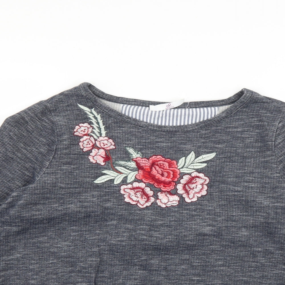 Emilia Lay Womens Grey Floral  Pullover Jumper Size 14