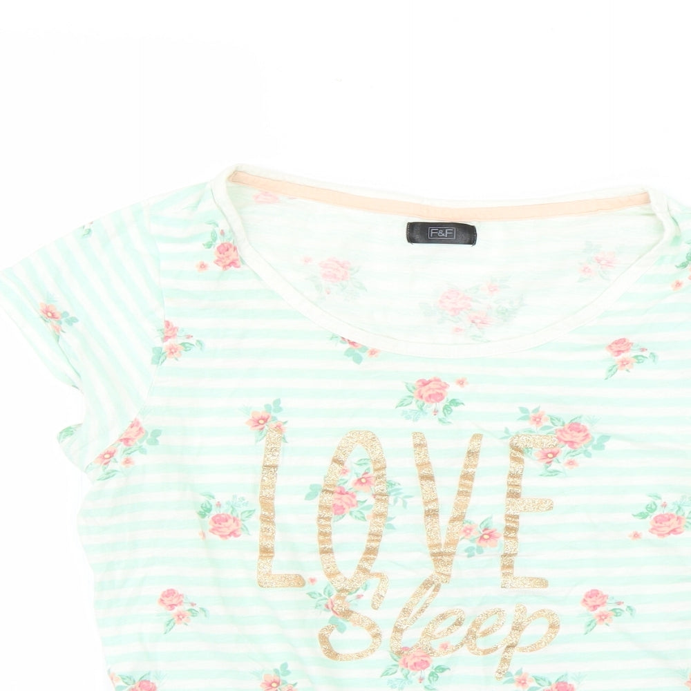 F&F Womens Green Floral  Basic T-Shirt Size 8