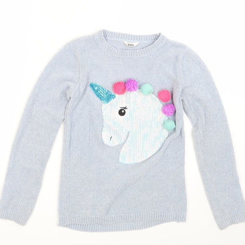 M & Co. Girls Blue   Pullover Jumper Size 11-12 Years  - Unicorn