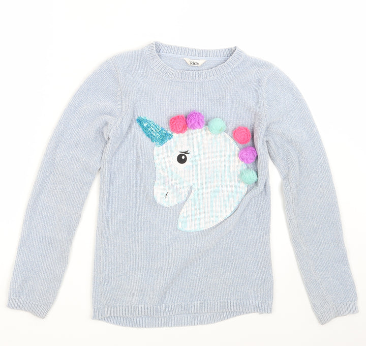 M & Co. Girls Blue Pullover Jumper Size 11-12 Years - Unicorn
