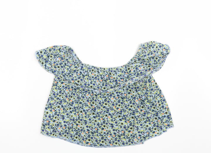 Topshop Womens Blue Floral Basic Blouse Size 8