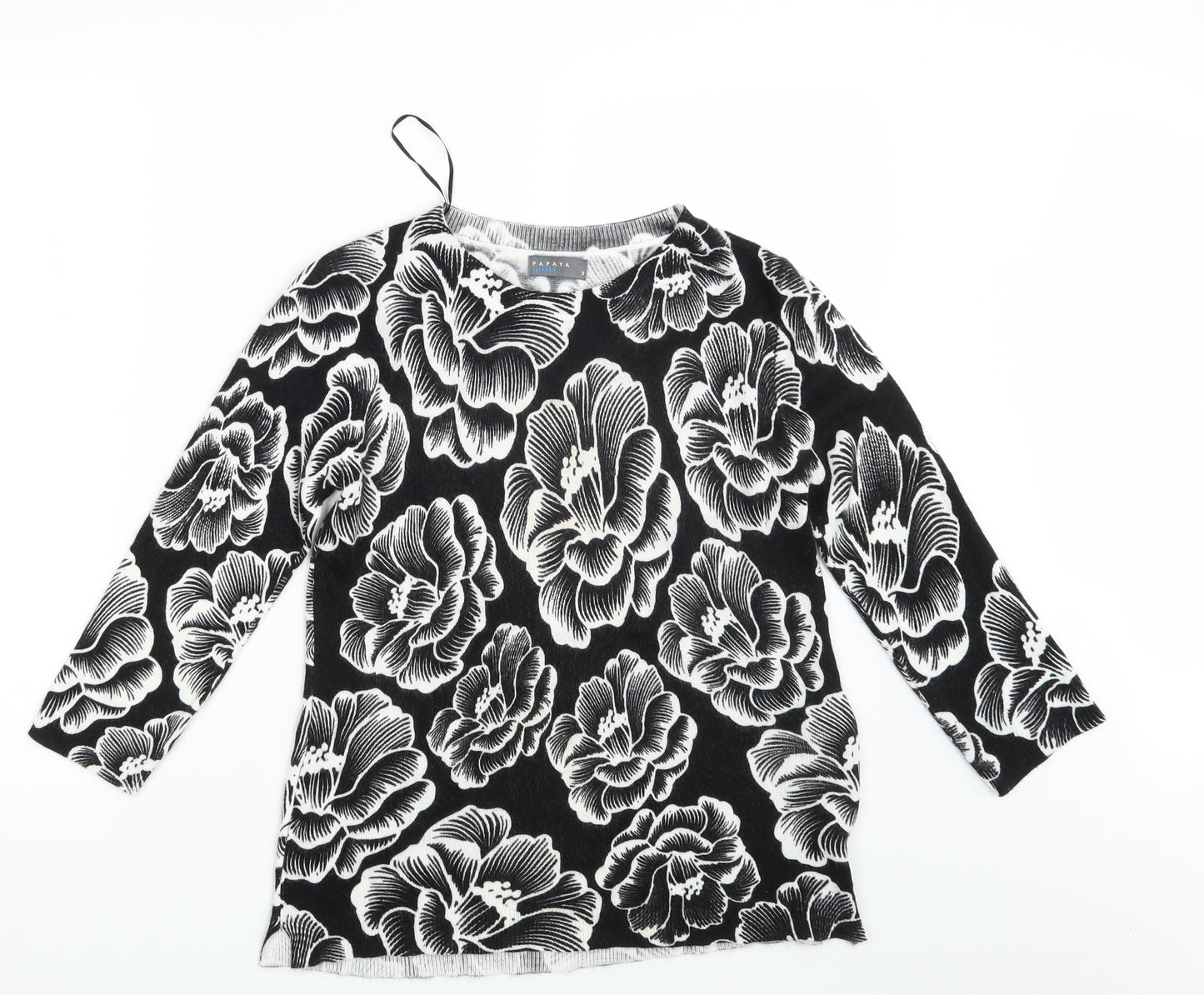 Papaya Womens Black Floral  Pullover Jumper Size 8