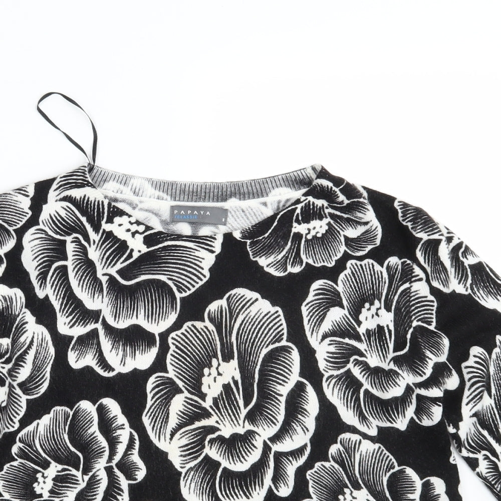 Papaya Womens Black Floral  Pullover Jumper Size 8