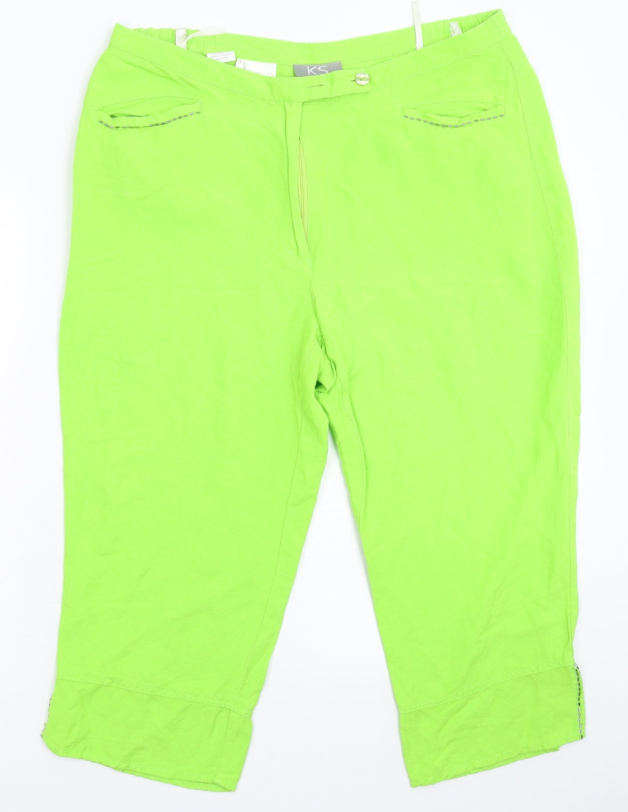 KM Womens Green   Cropped Trousers Size 18 L21 in