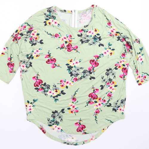 Peacocks Womens Green Floral  Basic T-Shirt Size 10
