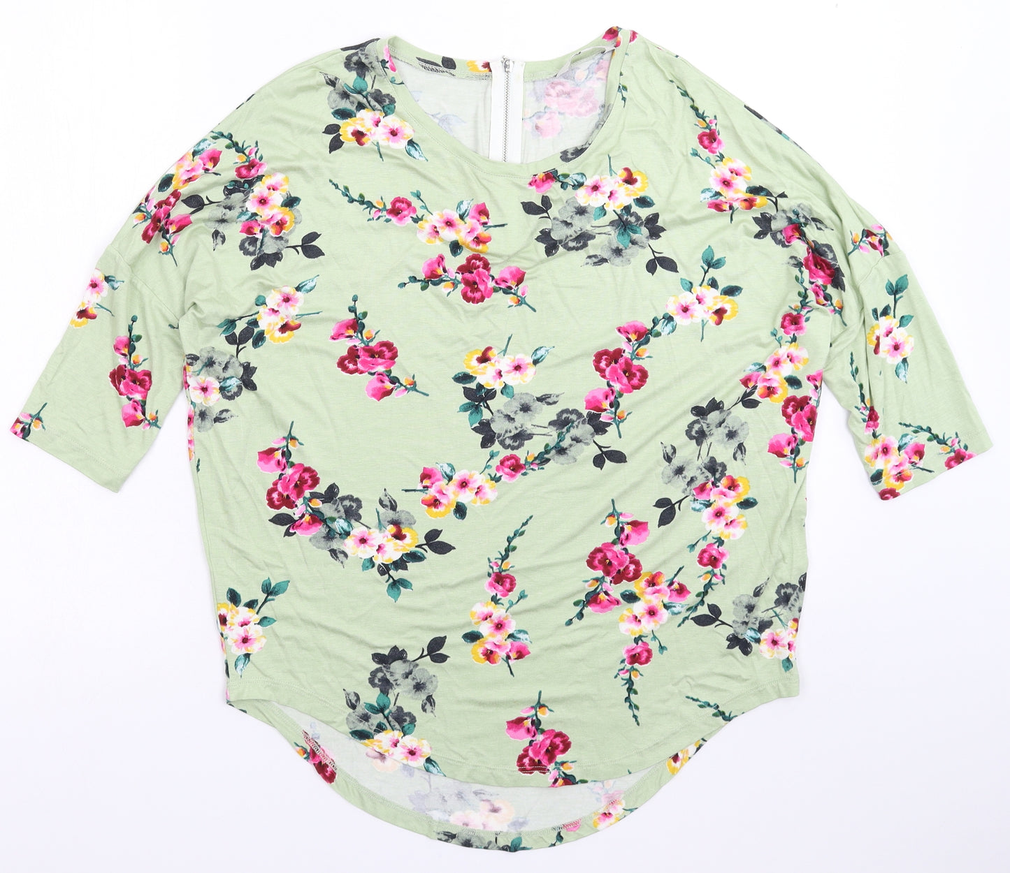 Peacocks Womens Green Floral  Basic T-Shirt Size 10