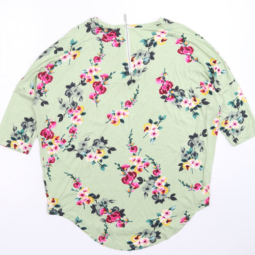 Peacocks Womens Green Floral  Basic T-Shirt Size 10