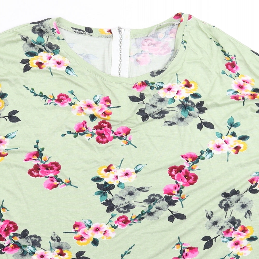 Peacocks Womens Green Floral  Basic T-Shirt Size 10