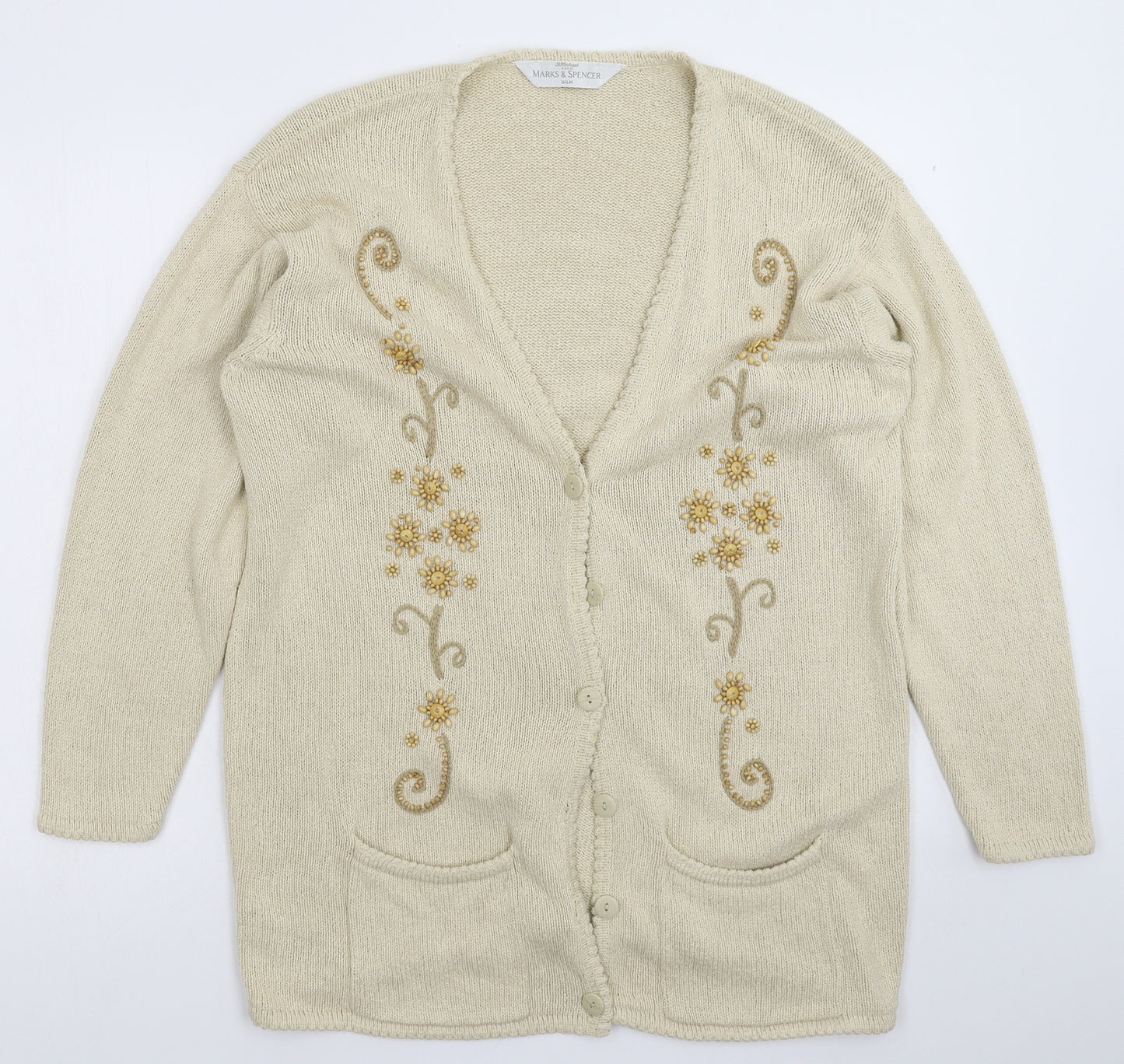 Marks and Spencer Womens Beige  Knit Cardigan Jumper Size 16
