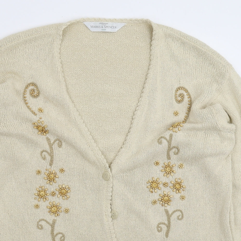 Marks and Spencer Womens Beige  Knit Cardigan Jumper Size 16