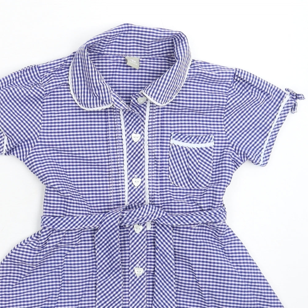 TU Girls Blue Check  Shirt Dress  Size 4 Years  - School