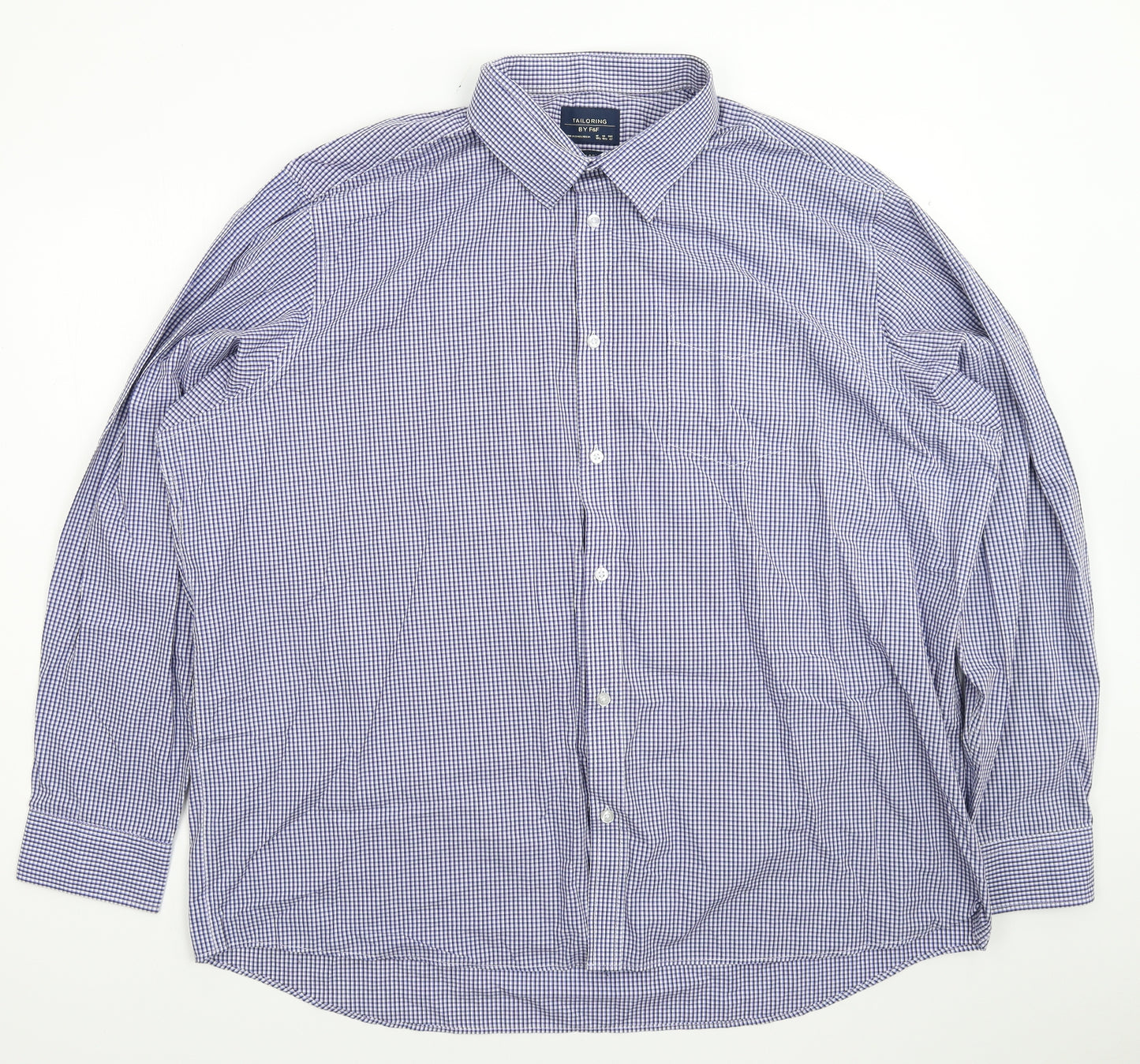 F&F Mens Blue Check   Dress Shirt Size 18.5