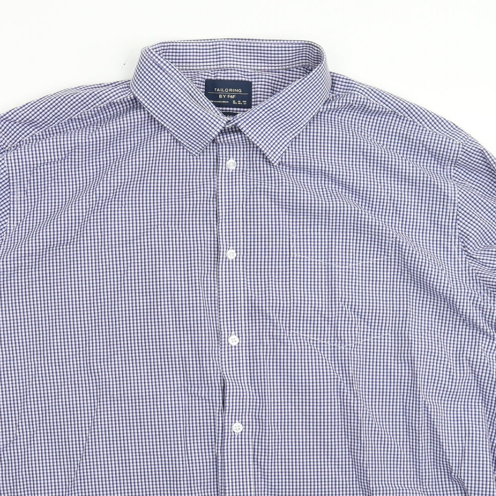 F&F Mens Blue Check   Dress Shirt Size 18.5