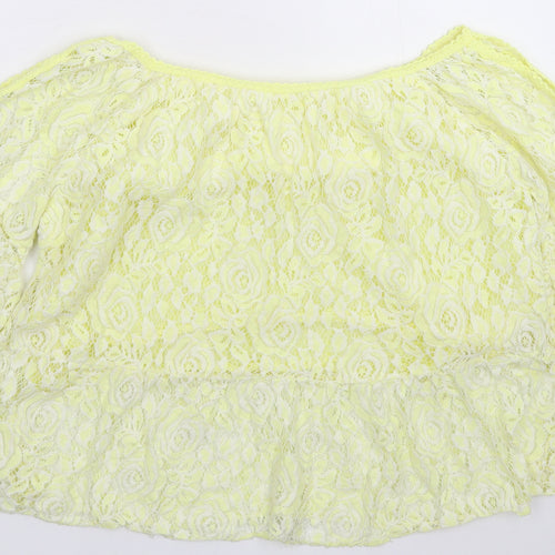 Preworn Womens Yellow Floral Lace Basic Blouse Size 8