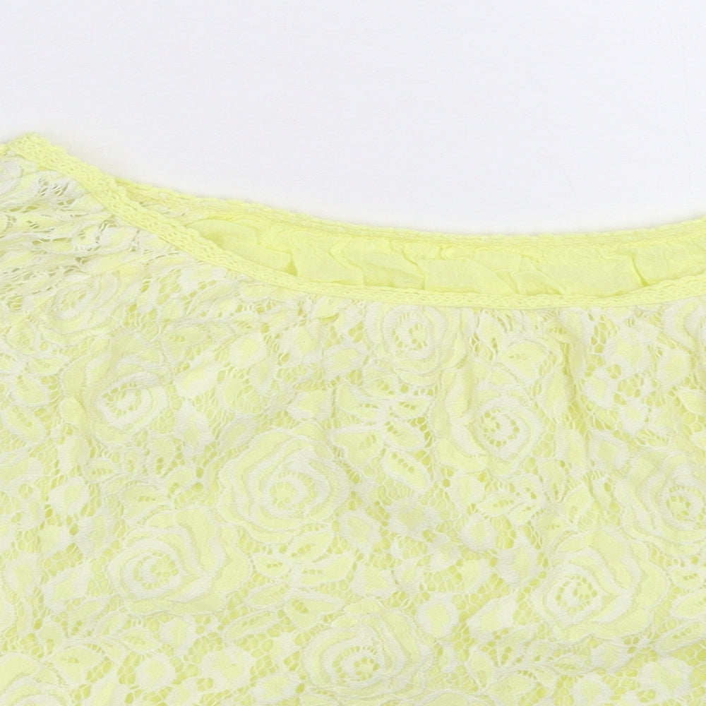 Preworn Womens Yellow Floral Lace Basic Blouse Size 8