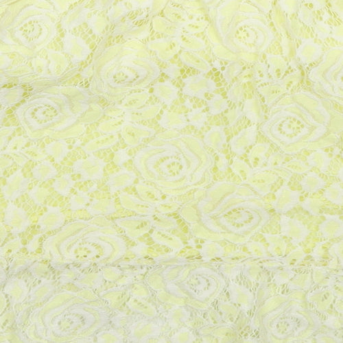 Preworn Womens Yellow Floral Lace Basic Blouse Size 8