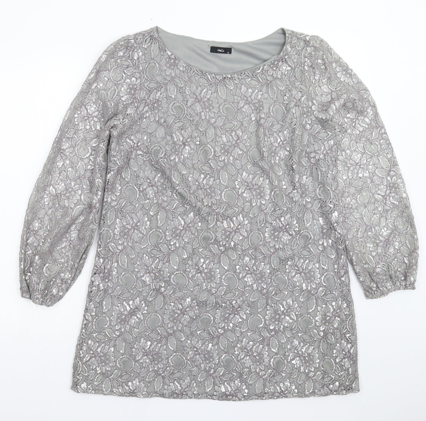 M&Co Womens Silver Floral  Basic Blouse Size 14