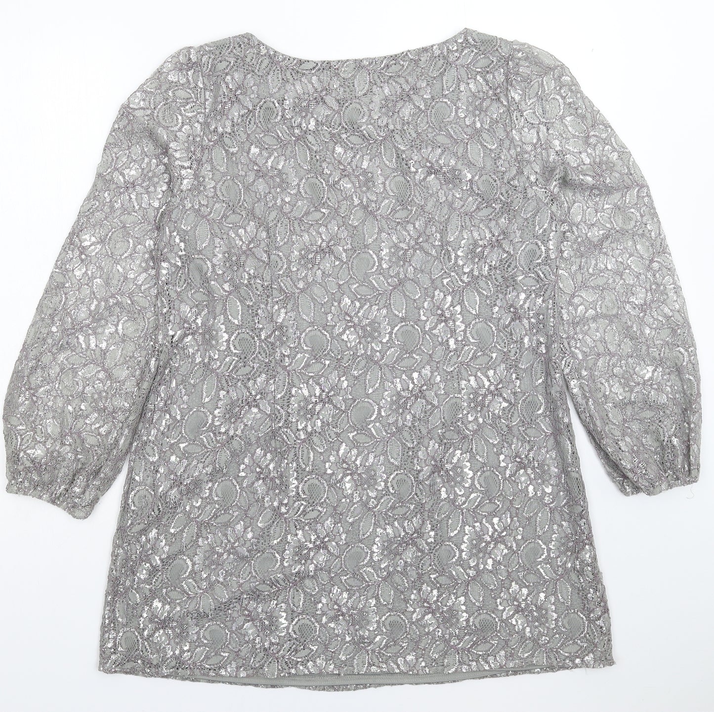 M&Co Womens Silver Floral  Basic Blouse Size 14