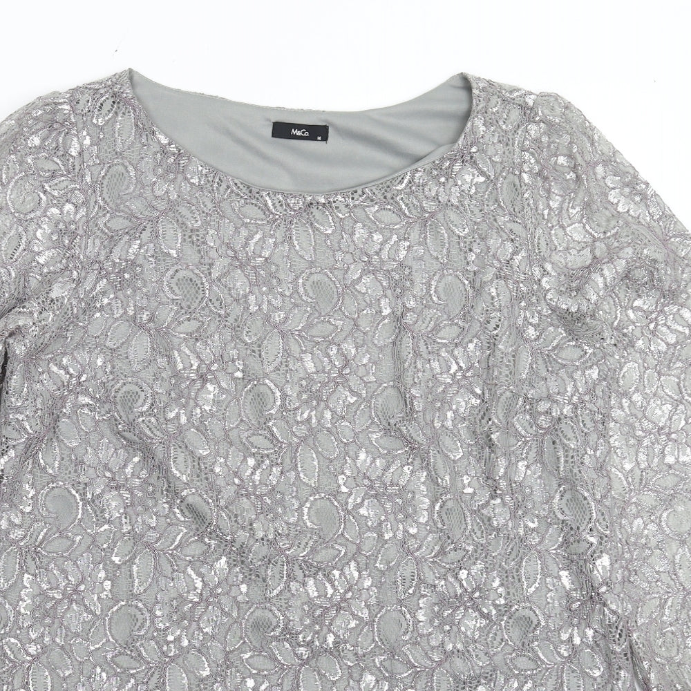 M&Co Womens Silver Floral  Basic Blouse Size 14