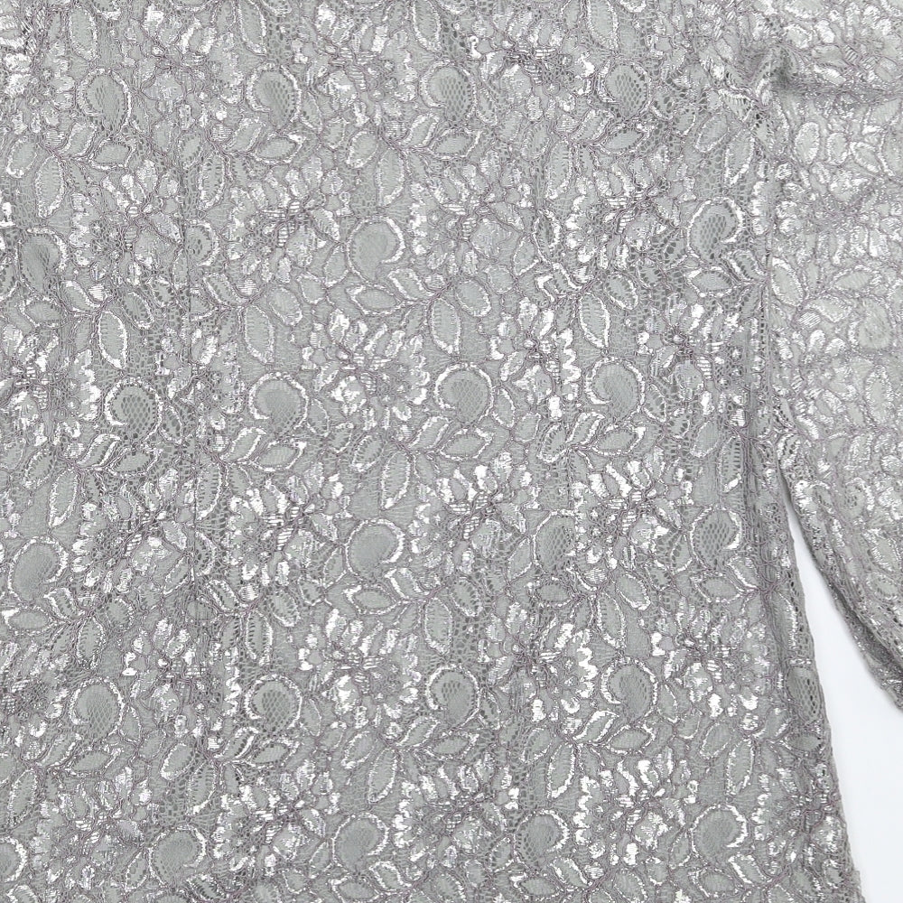 M&Co Womens Silver Floral  Basic Blouse Size 14