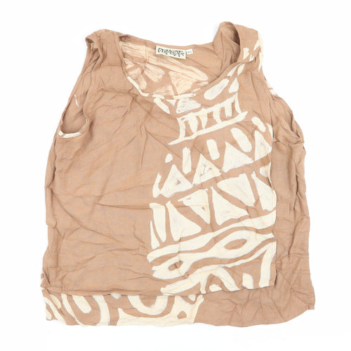 Ananda Womens Beige Geometric  Basic Tank Size M  - Size M/L