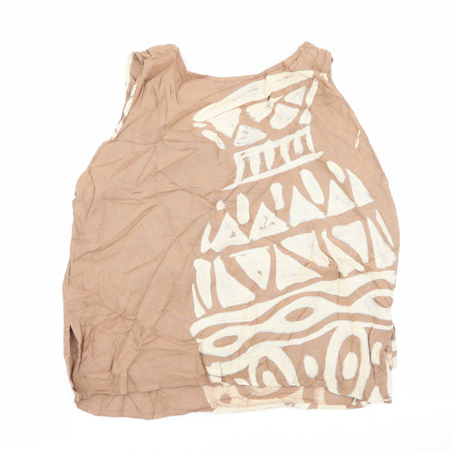Ananda Womens Beige Geometric  Basic Tank Size M  - Size M/L