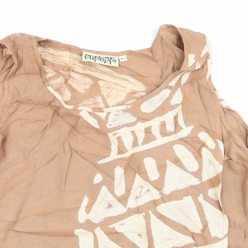 Ananda Womens Beige Geometric  Basic Tank Size M  - Size M/L