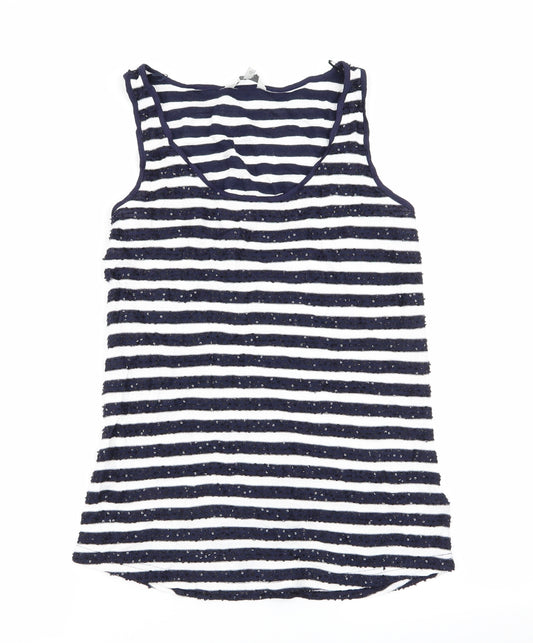 Front view of Next women’s multicoloured striped basic tank, size UK 10