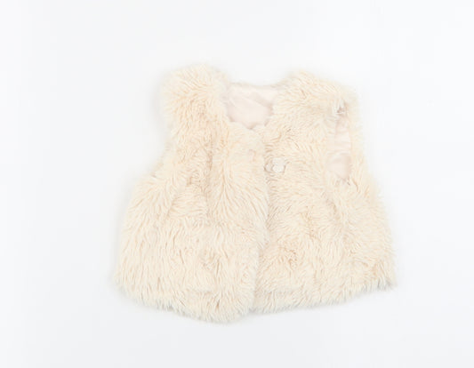 Front view of Asda George girls’ ivory gilet coat, size 9-12, months