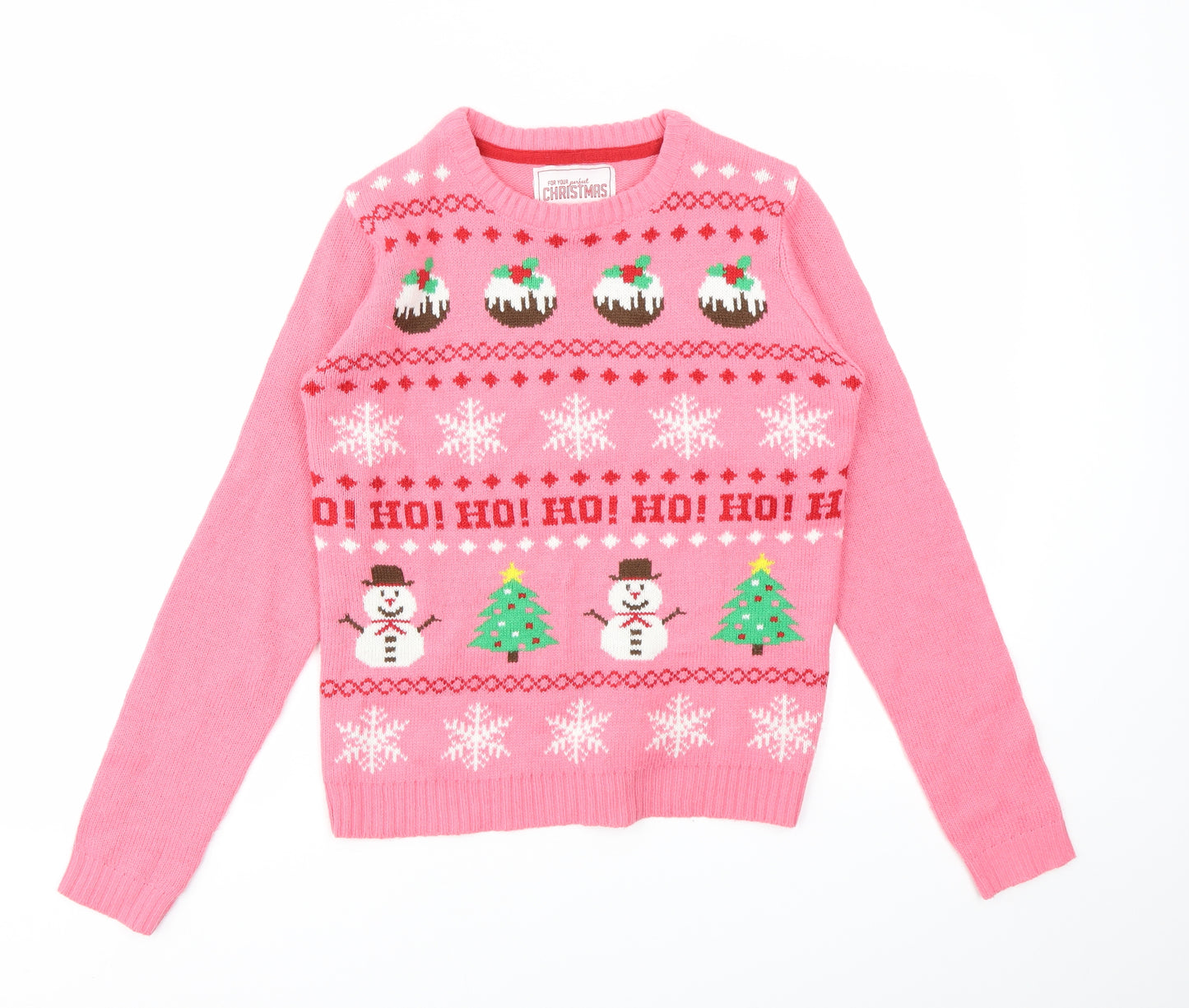 CHRISTMAS  Girls Pink Geometric  Pullover Jumper Size 11-12 Years