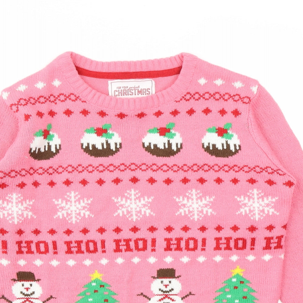 CHRISTMAS  Girls Pink Geometric  Pullover Jumper Size 11-12 Years