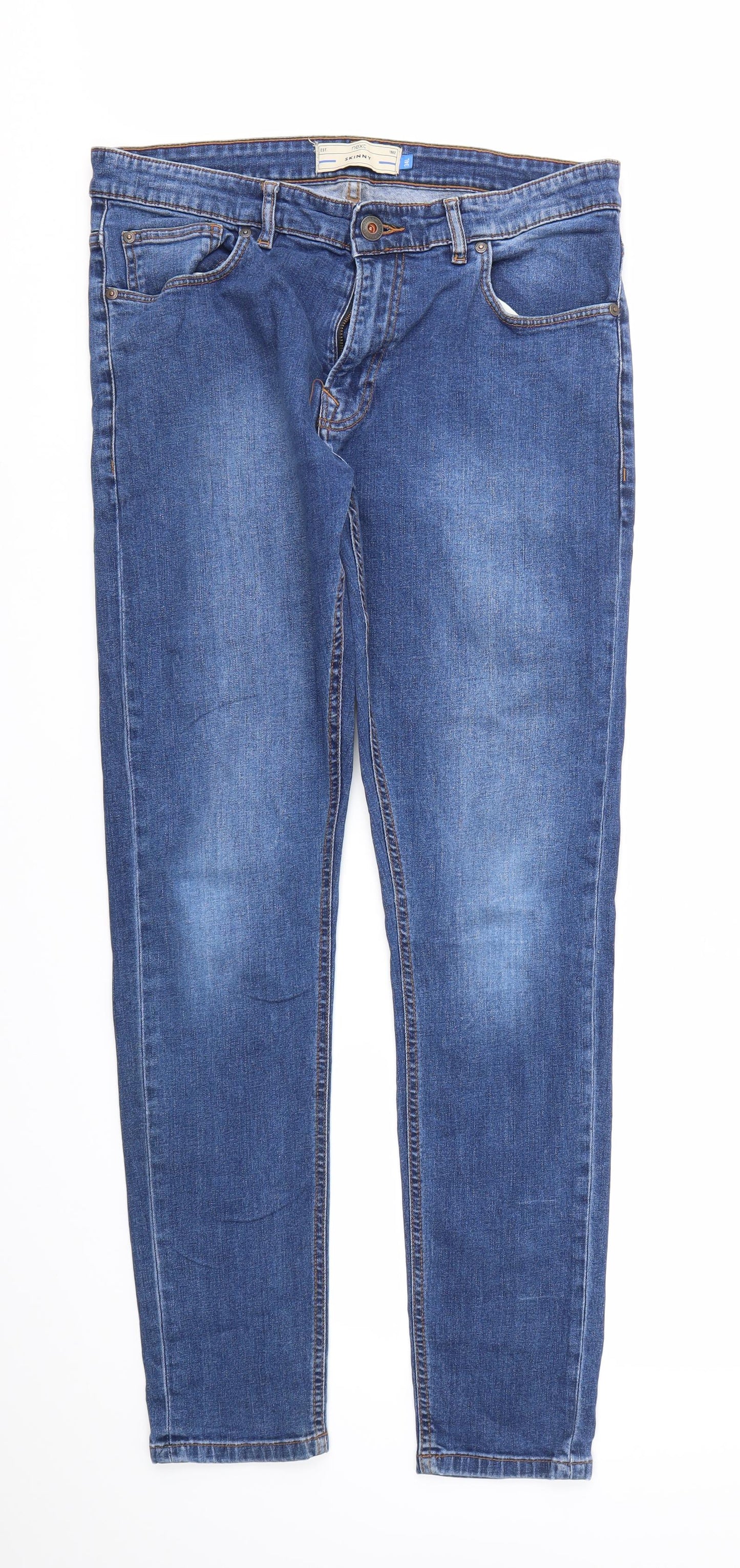 NEXT Mens Blue Houndstooth  Straight Jeans Size 34 in L31 in