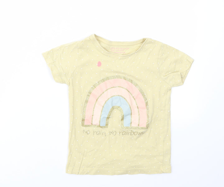 PRIMARK  Girls Yellow Geometric  Basic T-Shirt Size 5 Years