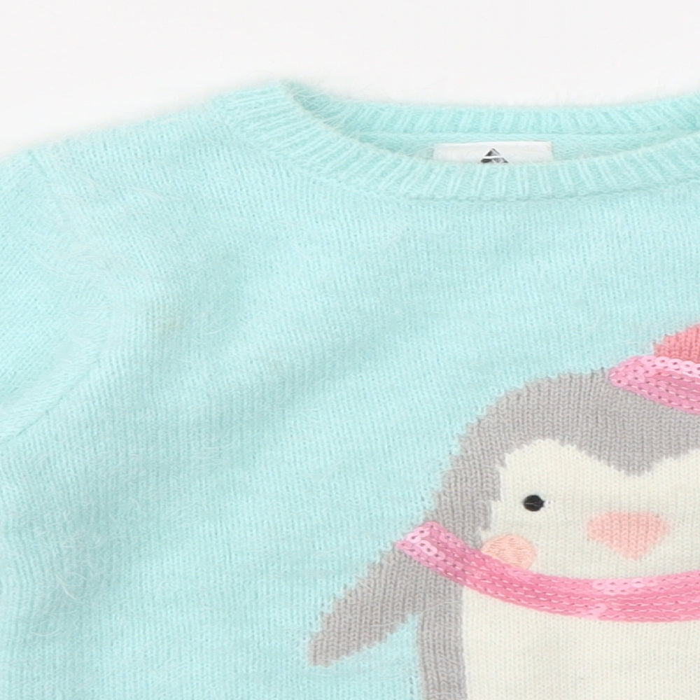 George Girls Blue Animal Print  Pullover Jumper Size 3-4 Years