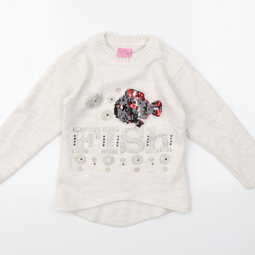 PAPILON Girls Ivory Geometric  Pullover Jumper Size 3-4 Years