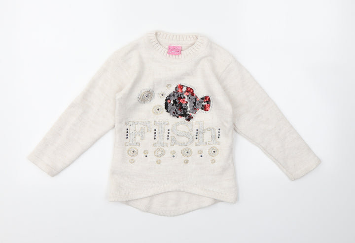 PAPILON Girls Ivory Geometric Pullover Jumper Size 3-4 Years