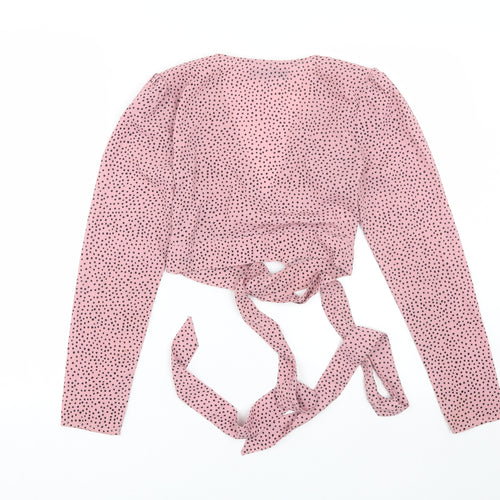 Fashion Union Womens Pink Polka Dot  Cropped T-Shirt Size 6