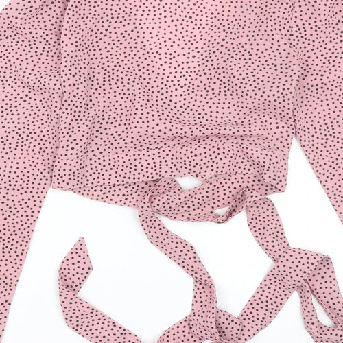 Fashion Union Womens Pink Polka Dot  Cropped T-Shirt Size 6