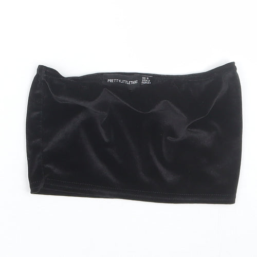 PRETTYLITTLETHING Womens Black   Cropped T-Shirt Size 6