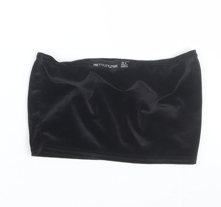 PRETTYLITTLETHING Womens Black   Cropped T-Shirt Size 6