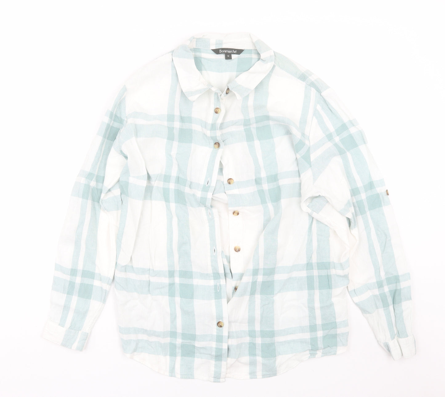 Bonmarche Womens Blue Plaid  Basic Blouse Size 12