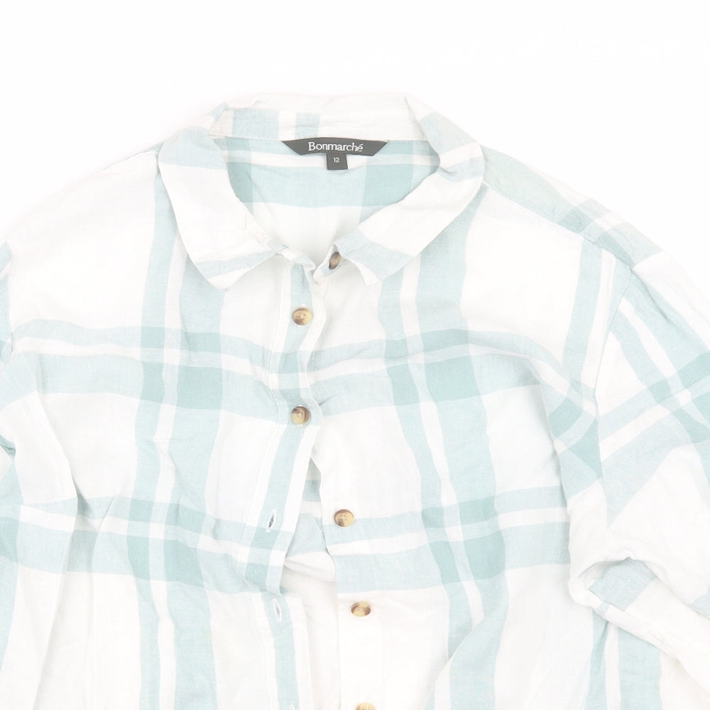 Bonmarche Womens Blue Plaid  Basic Blouse Size 12